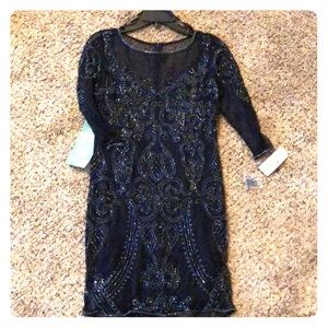 Navy blue beaded cocktail dress